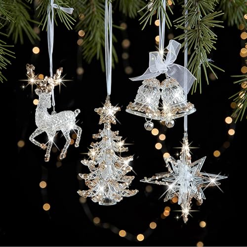 Acrílico Decoración Navideña, árbol de Navidad Adornos Colgantes Conjuntos, Decoración Navideña Adornos del Árbol de Navidad de Cristal, para Árbol de Navidad para decoración (C)