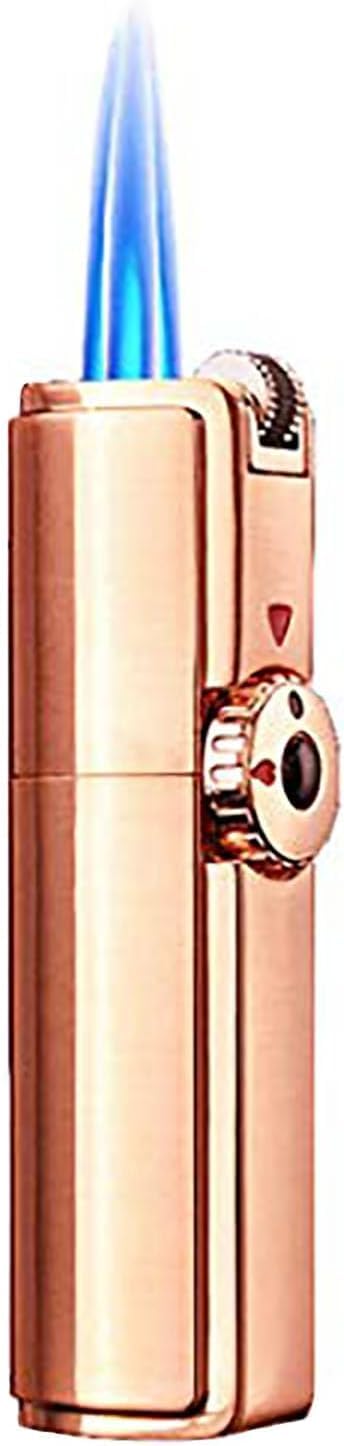 Triple Jet Torch Lighter, Durable Metal, Adjustable Flame, Refillable Butane, with Punch Tool (Fuel Not Included), Gift for Smokers (Gold)