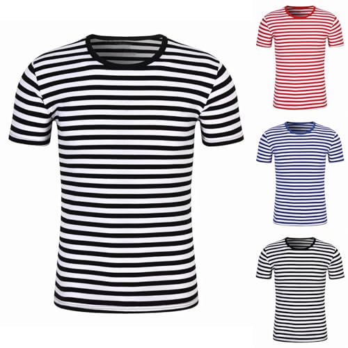 Costume de carnaval pour homme - Unisexe - T-shirt à rayures rouge et blanc - Col rond - Manches courtes - T-shirt rayé en coton - Pour homme et femme -...