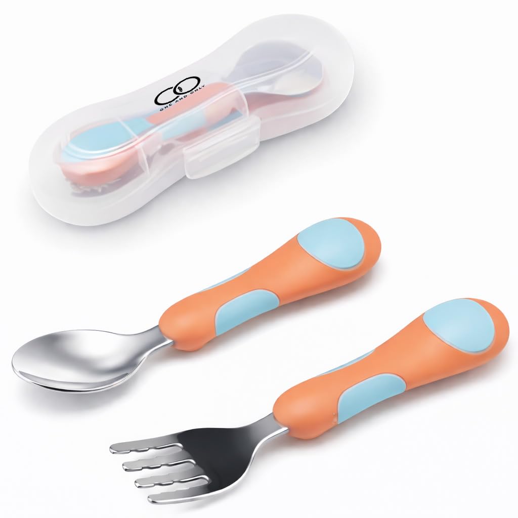 ONE AND ONLY Baby Spoon & Fork Set Cutlery Set|Toddler Spoon and Fork |Kids Cutlery Set with Case |Child Spoon Set|BPA-Free 304 Stainless Steel Tableware Self Feeding Spoon & Fork Safe,Spoon for Kids
