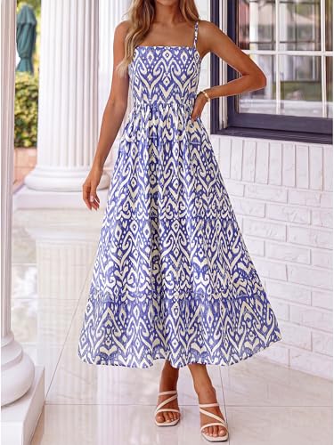 Image of PRETTYGARDEN Women Summer Maxi Dresses 2026 Spaghetti Strap Boho Floral Striped Wedding Guest Beach Vacation Flowy Long Dress