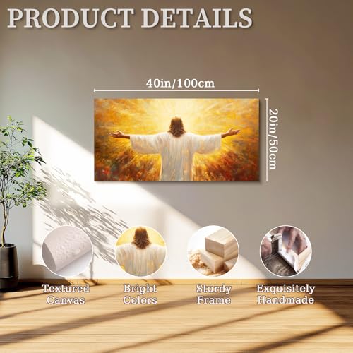 SERIMINO Christian Jesus Large Wall Art, Christ with Open Arms Canvas Painting, The Risen Lord in Radiance Wall Pictures, Religious Believers Home Wall Decor Living Room Bedroom Art Prints 20"X40"