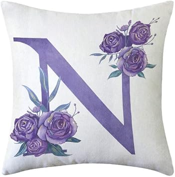 Alphabet Decorative Throw Pillow Covers English Letters Floral Pillow Covers White Velvet Soft Square Cushion Covers Outdoor Sofa Bedding Car and Home Decor Pillow Cases-N