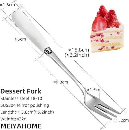Miniatura 2 de MEIYAHOME Tenedores de postre finos 18-10 tenedores de frutas de acero inoxidable (mango creativo de cerámica blanca), tenedores de degustación,
