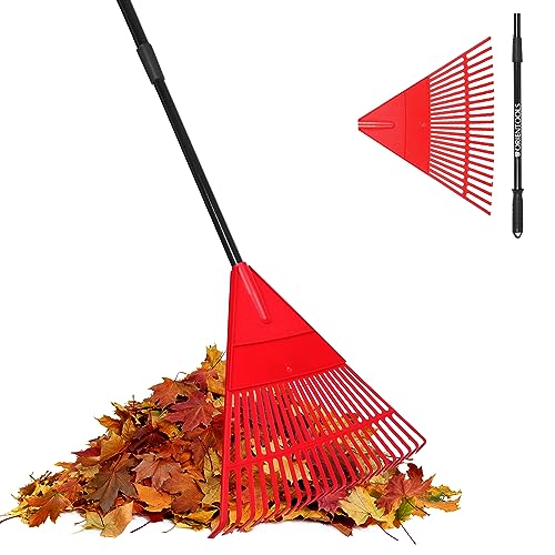 ORIENTOOLS Garden Leaf Rake, Garden Rake with Adjustable Extendable Steel Tube 42 to 60 Inches, Lightweight Yard Rake,with 22 Tines, Rakes for Leaves Lawns Yard Shrub