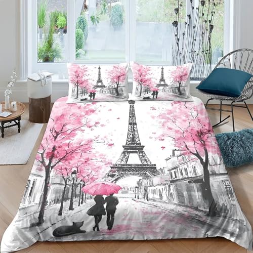 Parure de lit scène de rue parisienne hypoallergénique avec zip - 4