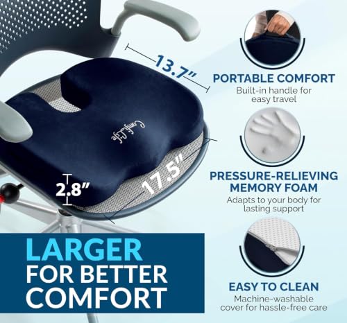 Image of ComfiLife Gel Enhanced Seat Cushion - Office Chair Cushion - Non-Slip Gel & Memory Foam Coccyx Cushion for Tailbone Pain - Desk Chair Car Seat Cushion Driving - Sciatica & Back Pain Relief (Navy)
