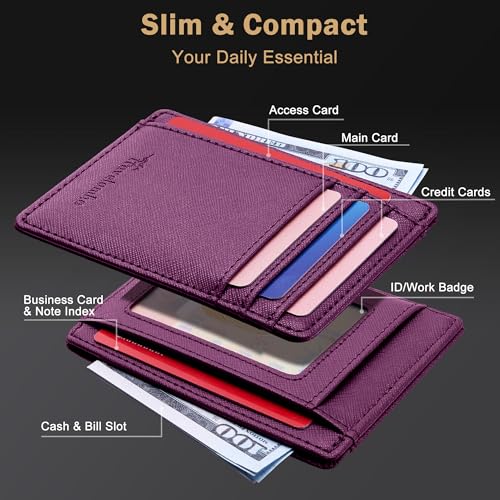 Image of Travelambo Slim Wallet Front Pocket Minimalist Leather RFID Blocking Medium Size
