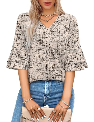 Image of OFEEFAN Spring Tops for Women Boho Shirts Fashion Clothing Cute 3 /4 Length Sleeve Blouses Dressy Casual Summer Outfits