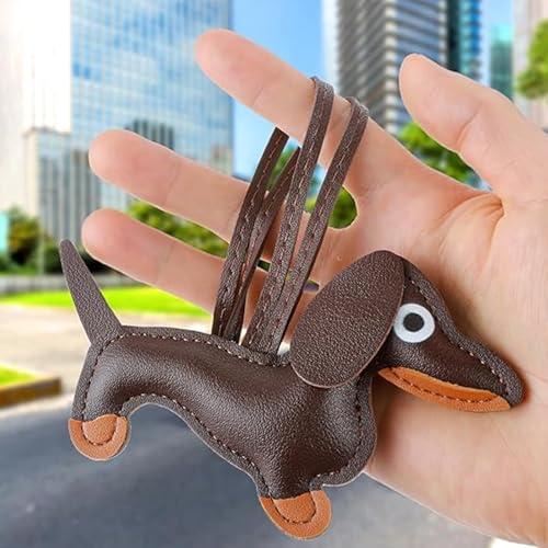 Image of 2 Bag Charms, Dachshund Leather Keychain for Handbags, Stylish Bag Accessories for Women, Cute Keychain for Girls, Matching Bag Charms in (Brown+Orange)