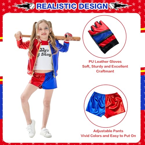 Udekit Disfraz de Cosplay de superhéroe con camiseta, chaqueta, pantalón, guantes y Bate de Béisbol de PVC Suave para Harley niño pequeño, adolescente, chica, XX-Grand