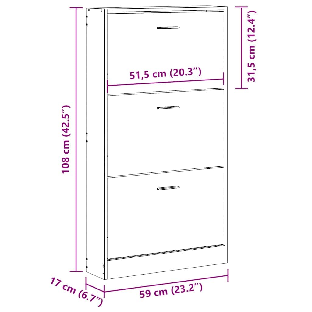 Szafka na buty, biała, materiał drewnopochodny, 59 x 17 x 108 cm, z 3 szufladami, regał na buty, organizer do korytarza, przedpokoju, sypialni, zamknięte przechowywanie zapewnia porządek i