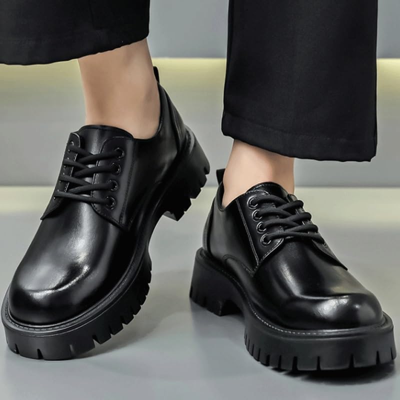 Man Oxford Shoes Classic Round Toe Lace Up Lug Sole Soft Bottom Business Work Dress Shoes Non-Slip Heightening Derby Shoes3