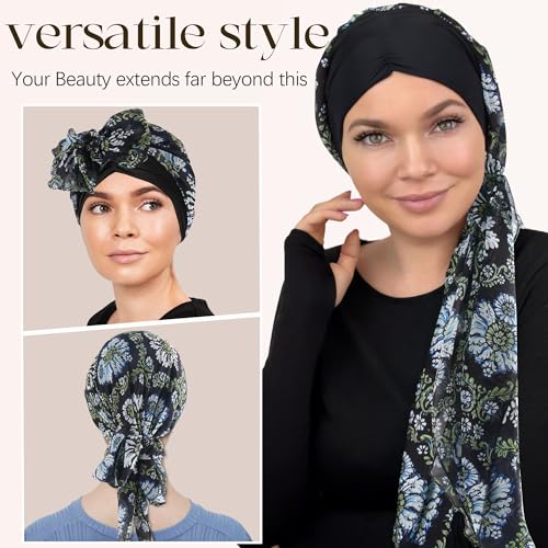 Ababalaya Silky Lined Head Scarf for Women Chemo Headwear Stylish Boho Pre-Tied Turban Headwraps Sleeping Bonnet Cancer Hats4