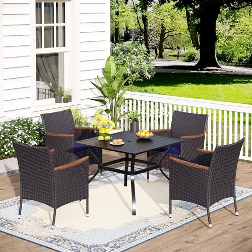 Image of MFSTUDIO Outdoor Wicker Chairs Set of 4, Patio Rattan Dining Chair Set of 4 with Cushions, Wide Outdoor Dining Chairs for Outside Table, Porch