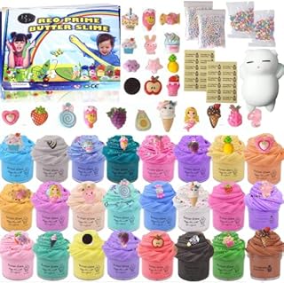 24 Big pack Fluffy Butter Slime playing Kit, with Cake, Candy and Fruit Butter Slime Accessories, Super Stretchy and Non-Sticky, Educational Stress Relief Slime Toys for Girls Boys Kids