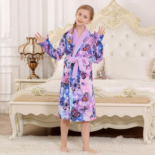 Funnycokid Girls Robe with Matching Sleep Mask Scrunchie for Kids 6-13 Years4