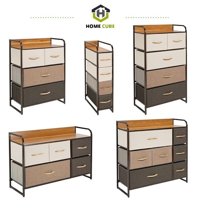 Image of HOME CUBE Fabric Chest Of Drawer For Storage,Dresser With Storage,Chest of 4 Drawers,Clothing Storage Organizer,Drawer Storage Organizer Unit For Closet,Bedroom,Living Room - 31x29x99Cm,Multicolor