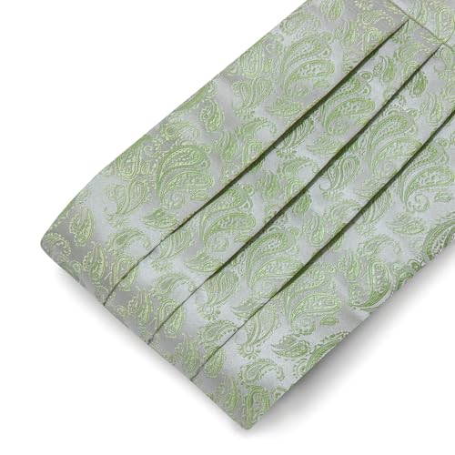 Image of YOHOWA Men Cummerbund Bow Tie Set Silk Paisley Formal Pre-Tied Bowtie Pocket Square Cufflinks Wedding Party Prom