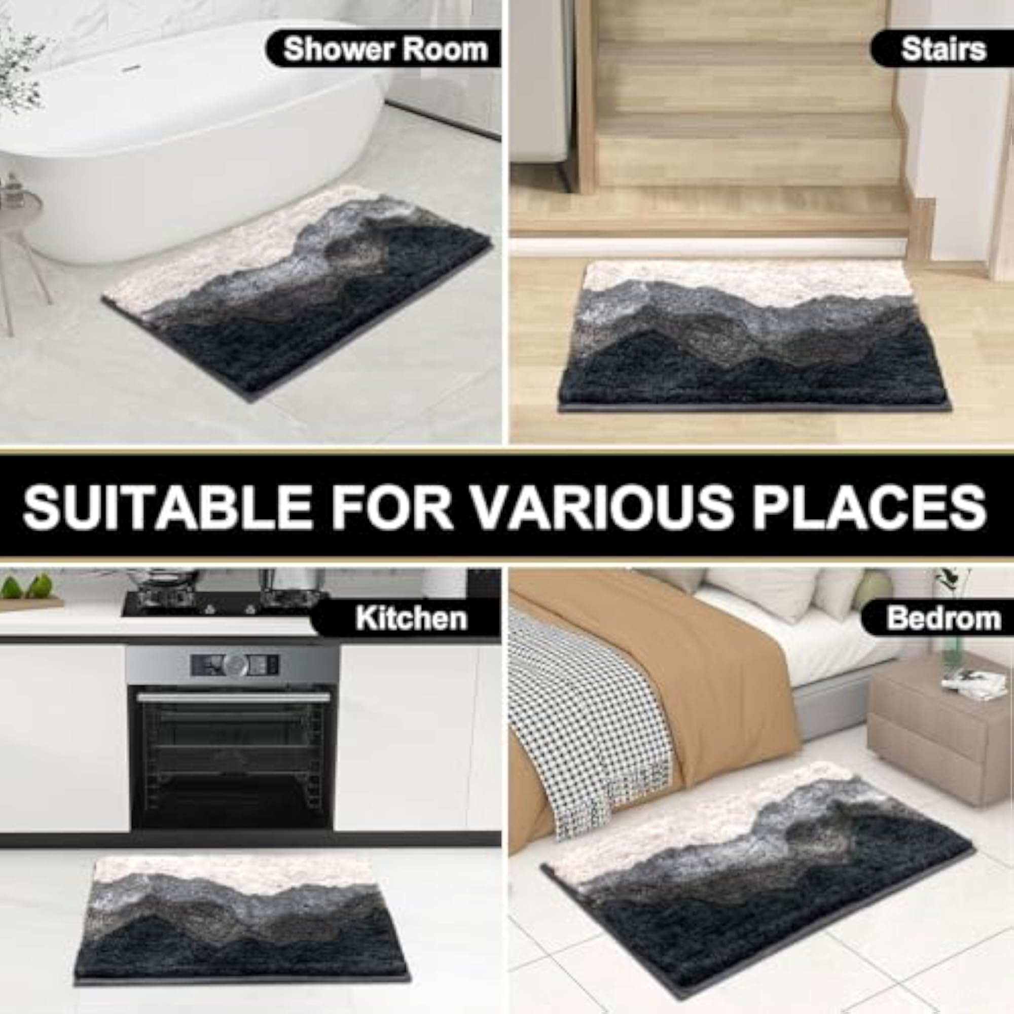 Macau Waves Bath Mat, Super Soft Microfiber, Anti-Slip, Washable