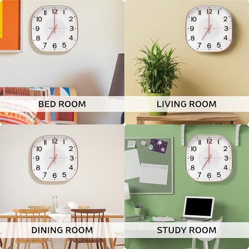 Image of TEKCOOL Plastic Analogue Wall Clock 12 inch Silent Quartz Decorative Wall Clock Non-Ticking Classic Clock Batery Operated Round Easy to Read for Room /Home /Kitchen /Bedrom /Office /School.White copper'