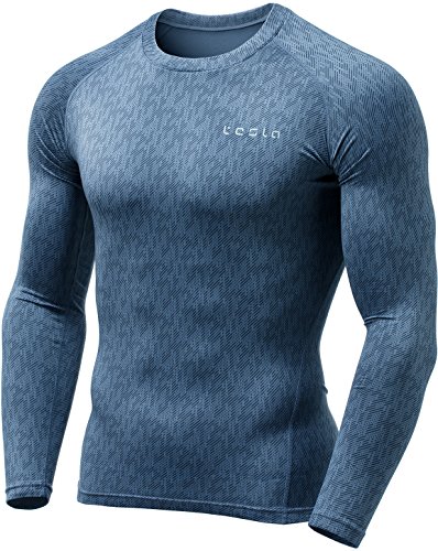 TSLA Men's Thermal Long Sleeve Compression Shirts, Athletic Base Layer Top, Winter Gear Running T-Shirt, Thermal Athletic Deviant Crease Grey, Large