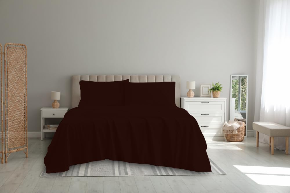 100% Egyptian Cotton Flat Sheets Super Soft Breathable | Shrink & Fade Resistant 200 Thread Count for Single, Double, King, Super King Size Hotel Quality Top Bed Flat Sheets (Chocolate, Super King)