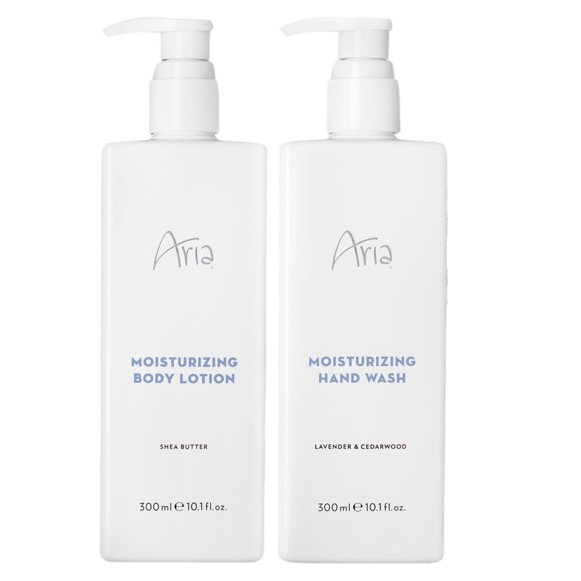 Aria Skin Care Set - Hand Wash & Body Lotion - Scented with Cedarwood, Green Mandarin, Lavender - Hotel Body Care Amenities - 10 oz, White