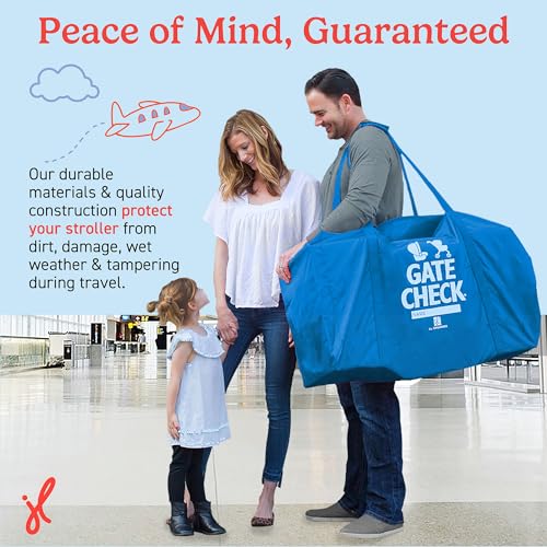 Image of J.L. Childress Gate Check Bag for Single & Some Double Strollers - Travel Bag for Airplane, Fits Most Standard Baby Strollers, Airport Accessories Gate Check, Flying Essentials - Deluxe, Blue