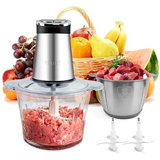 BUMET 2X12-cup bowls 800W Electric Food Processor with LED timer. 3-Tiered 6 Cutting Edges blade for mincing, chopping, Ideal as meat grinder, fresh vegetables chopper, pet food process in kitchen.