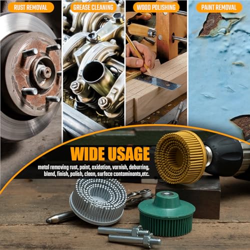 Image of 2 Inch Bristle Disc, 3 Pieces Bristle Disc Grade - 120# 80# 50# Grit Abrasive Coating Removal Disc for Metal with 1 /4 Inch Shank Attachment