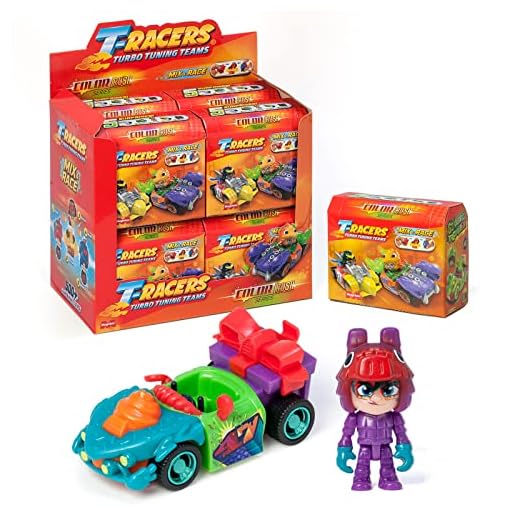 T-Racers Serie Color Rush – Colección Completa de la Serie Color Rush Coches y Pilotos Sorpresa coleccionables. Coches Desmontables por Partes y con Piezas Intercambiables