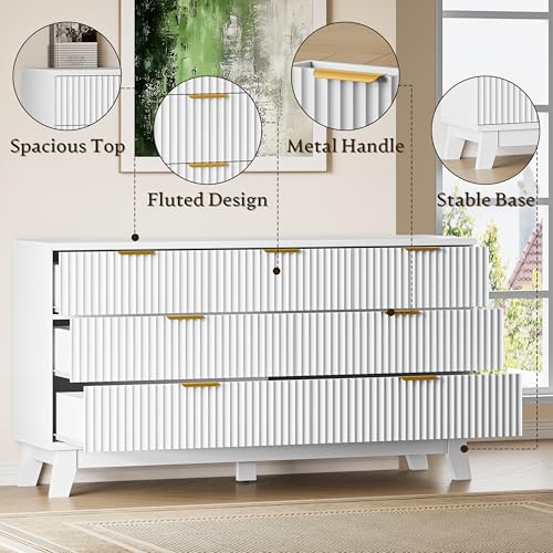 Image of BORNOON Fluted 7 Drawer Dresser, 47.2 inch Wide Modern Boho Chest of Drawers, Wooden Storage Dresser TV Stand for Bedroom, Living Room, Closet, Hallway, Curved Profile Design