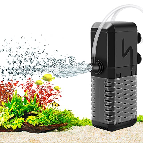 Image of AQQA Aquarium Filter, Submersible Power Fish Tank Filter with Rainwater Aerator System Adjustable Water Flow Design, Ultra Silent Biochemical Sponge Filtration Up to Fish Tank 50 Gallon (6W-158GPH)