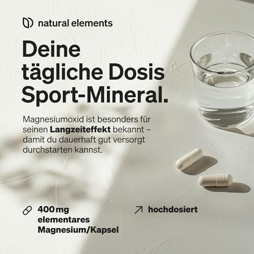 natural elements Magnesium - 365 Kapseln (Jahresvorrat) - 667mg, davon 400mg elementares Magnesium pro Kapsel - Laborgeprüft, hochdosiert, vegan 3
