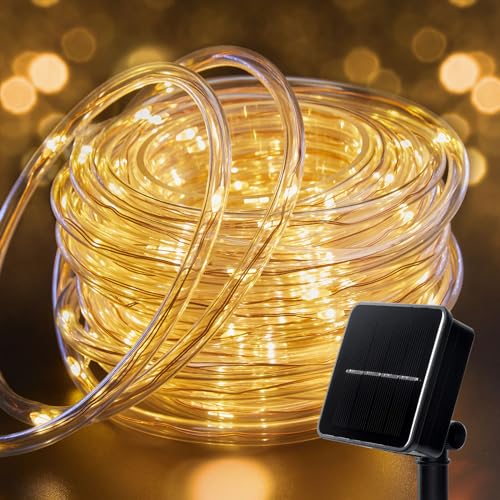Solar Rope String Lights Outdoor 72Ft 200 Led Waterproof Solar Powered Fairy Lights with 8 Lighting...