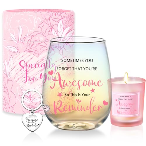 Yalucky Thank You Gifts for Women Stemless Wine Glasses Presents for Personalised Best Friend Birthday Gifts for Women Leaving Present for Colleagues Mothers Day Gift for Mum Valentines Gift for Her