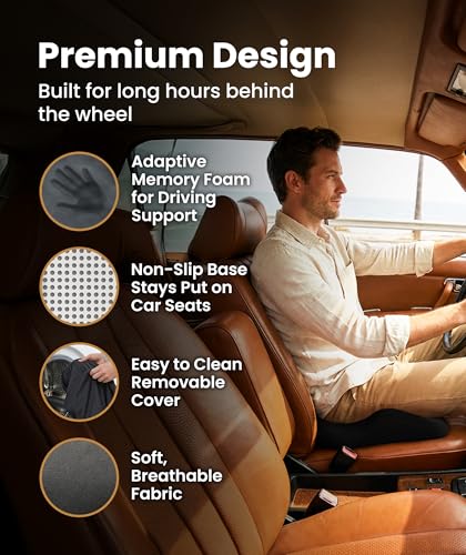 Image of Elevate Series by Everlasting Comfort Doctor Recommended Memory Foam Seat Cushion for Office Chairs & Car - Ergonomic Desk Accessories - Cushions for Tailbone Pain Relief (Charcoal Black, Large)