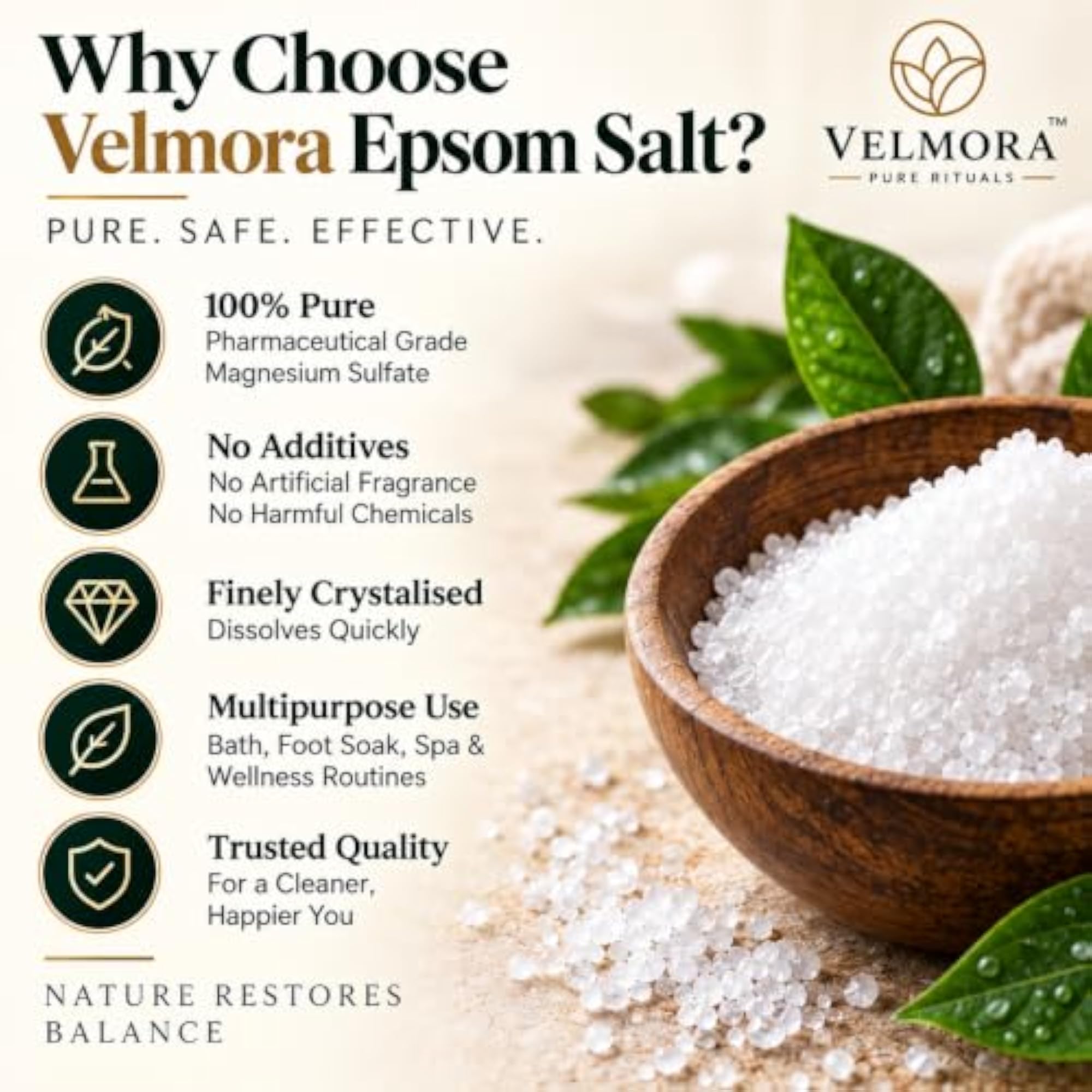 Velmora Premium Epsom Salt, 1 kg