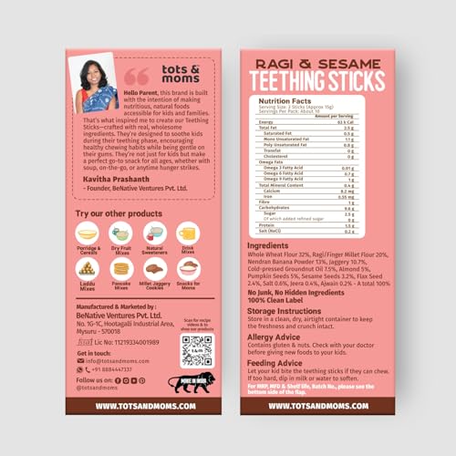 Image of Tots and Moms Teething Sticks | Ajwain & Jeera | Ragi & Sesame | Pack of 2-150g Each