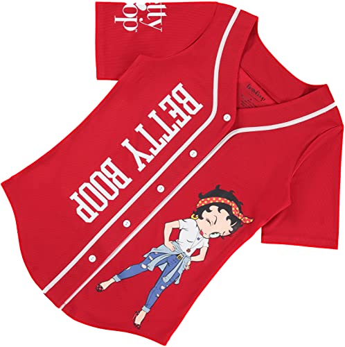 Betty Boop Camisa feminina de beisebol, Bonnie, Margie e Mae malha abotoada camisa de beisebol vinta