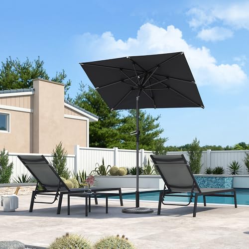Image of PURPLE LEAF Patio Market Umbrella 6' x 4' Rectangle Tilt Gray 8 Metal Ribs