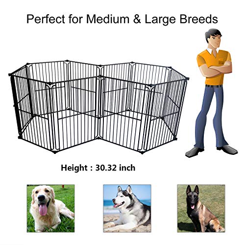 LEMKA Heavy Duty Dog Playpen Dog Kennel Pet Dog Exercise Playpen Foldable Dog Steel Crate Wire Metal Cage 10 Panels with Canopy - 48 inches