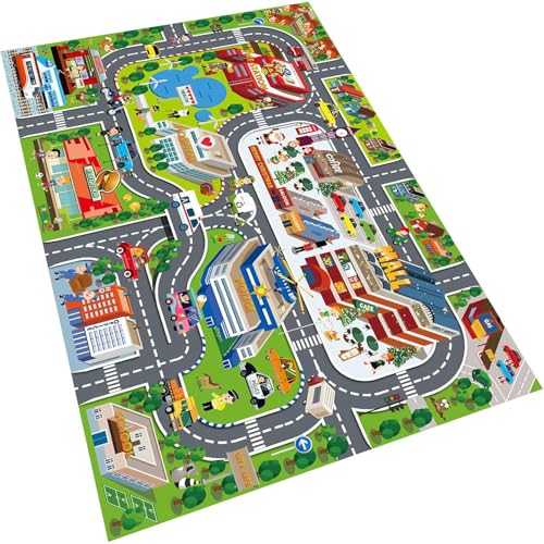 WFKKMEQ Alfombra Coches Infantil, Alfombras de Juego para Niños Alfombras de Juegos Antideslizante Tapete de Juegos Road Playmat Juguete Juego de Alfombra Vida Urbana para Salón, Habitación (50x80cm)
