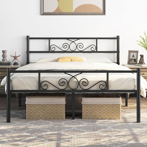 Topeakmart 13 inch Black Classic Metal Bed Frame with Headboard