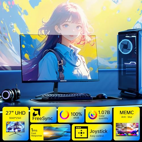 Image of 27 Inch 4K UHD Computer Monitor, IPS Ultra HD 60Hz 3840x2160 PC Monitor with HDR10, 100% sRGB, AMD FreeSync, HDMI 2.0 & DP1.4, VESA100*100mm, 178 Wide Viewing Angle