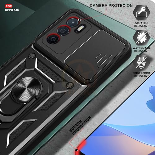 Image of Armor Bumper Back Cover Case for Oppo A16 Rotating Camera Cover, Ring Holder & Kickstand | Heavy Duty & 360 Degree Protection Oppo A16 Back Cover (Black)