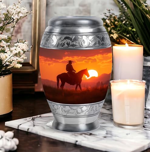 Image of Cowboy Urn for Cremated Remains - Funeral Urn for Human Ashes Adult - 10 Inch, Pack of 1 (MON-URN-4099-URN)