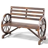 Blishom 2-Sitzer Gartenbank, Wetterfeste Bank, Radförmige Armlehnen, Holzbank Mit Rückenlehne, Landhausstil, für Terrasse, Garten, Park, 105,5 x 56 x 79 cm