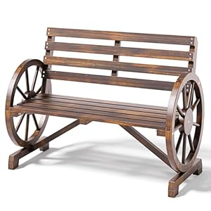 Blishom 2-Sitzer Gartenbank, Wetterfeste Bank, Radförmige Armlehnen, Holzbank Mit Rückenlehne, Landhausstil, für Terrasse, Garten, Park, 105, 5 x 56 x 79 cm